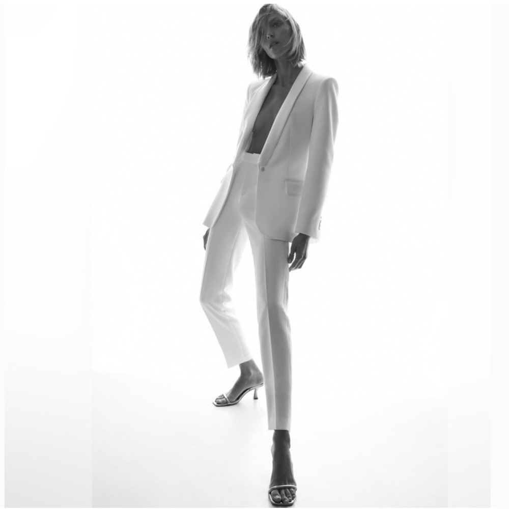 ZARA WOMAN WHITE MID-WAIST TUXEDO
ANKLE PANTS